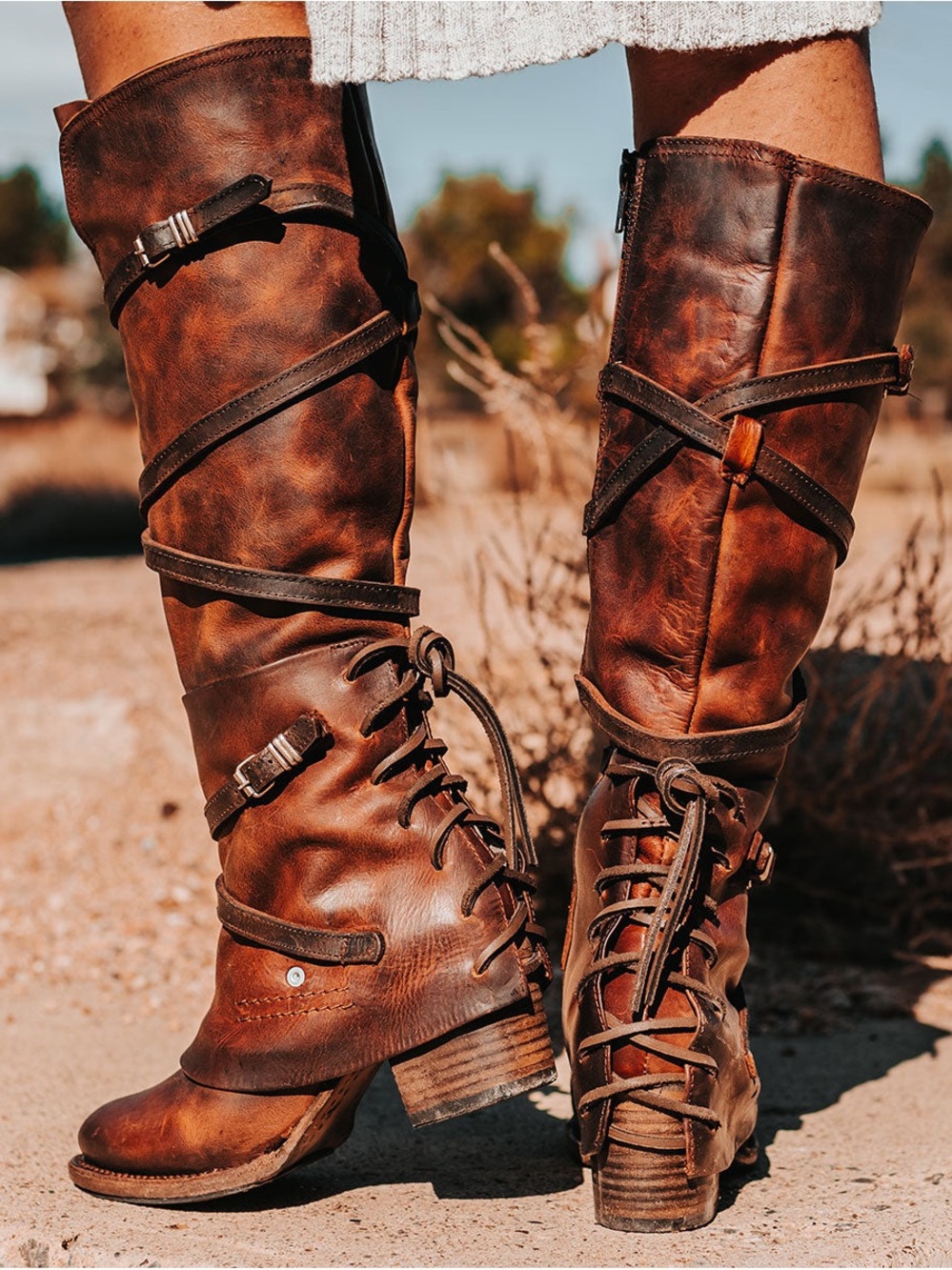 Freebird by Steven Brown Lace-Up Leather Knee Boots
